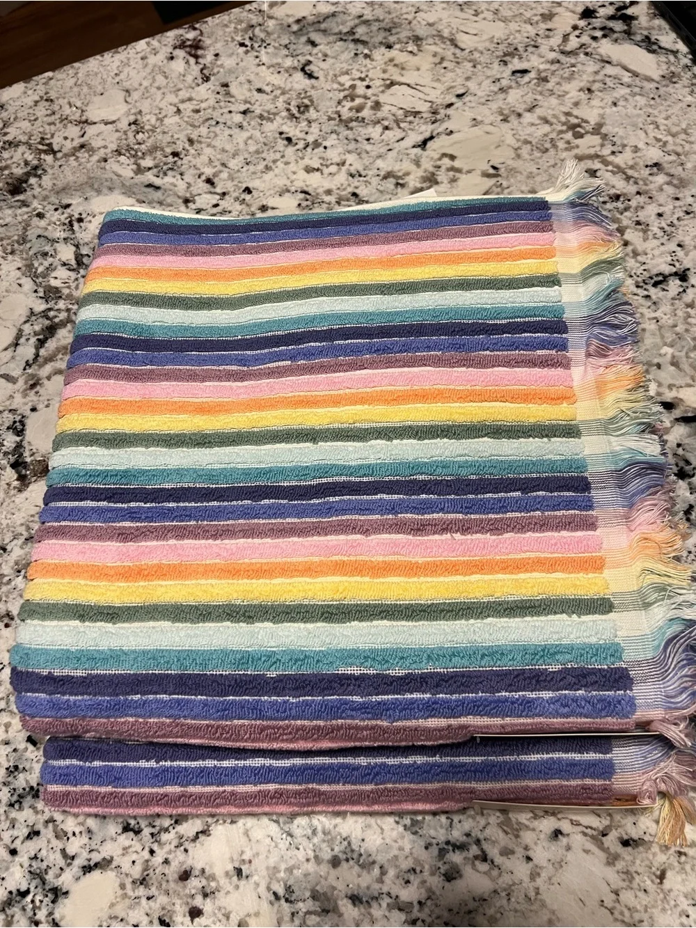 🌈Rachel Zoe Rainbow Striped Fringe Cotton Towel Set 2 Bath 4 Wash 2 Hand NWT🌈